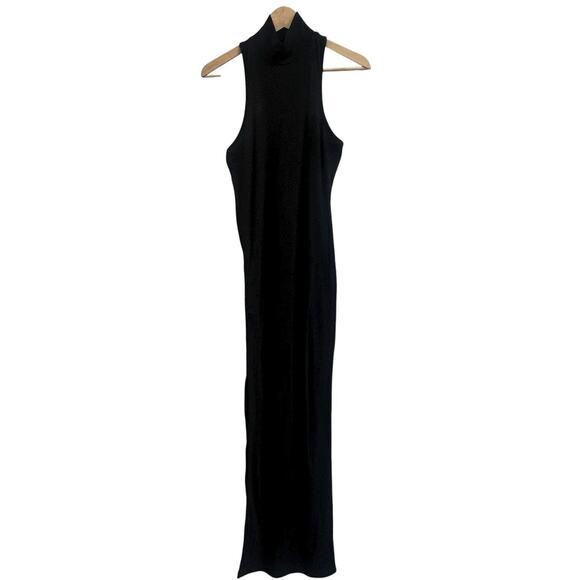 Fore Black Ribbed Mock Neck Sleeveless Bodycon Maxi Dress Size L - Picture 8 of 12